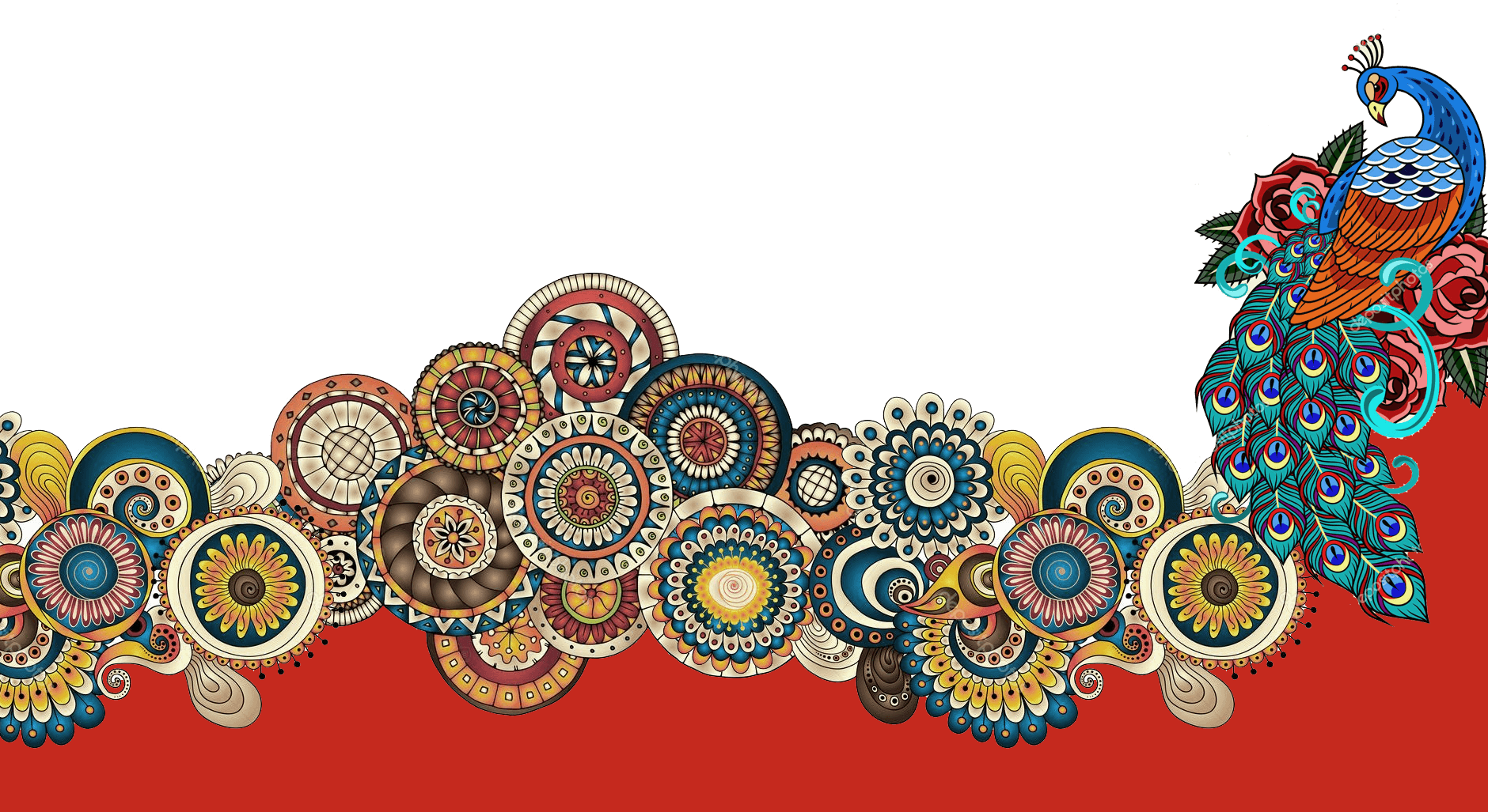 Decorative Mandala peacock border